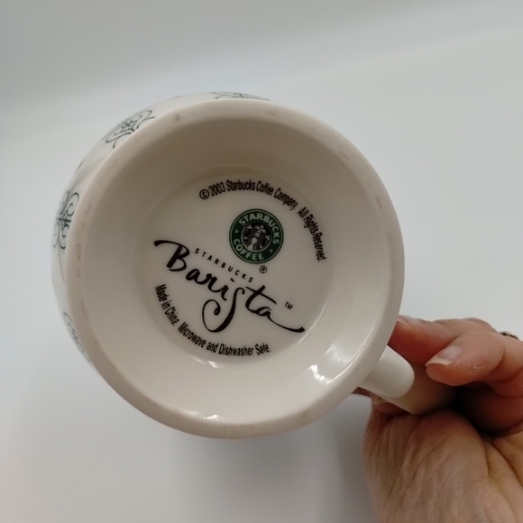 2003 Starbucks Barista Coffee Cup Mug White Green Scroll Red Diamonds 18… - Picture 9 of 13